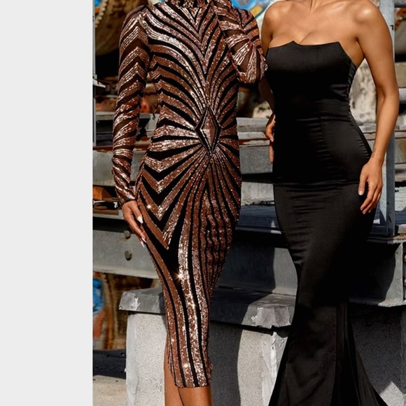 13. Elegant Evening Night Luxe long sleeve party formal sequins Dress - Picture 15 of 16